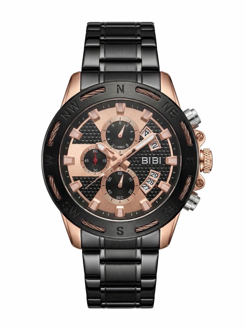 BiBi Black & Rose Gold Men's Chronograph Bracelet Watch